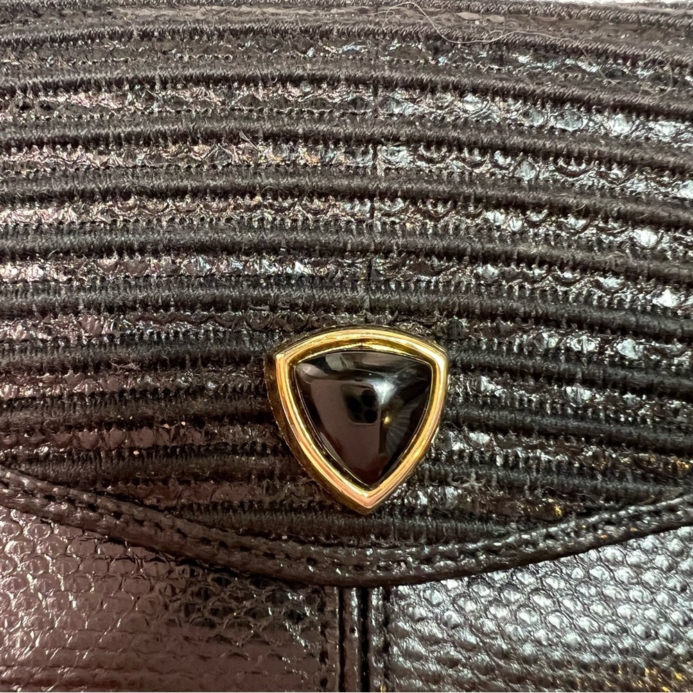 Vintage Judith Leiber Tri-fold Black Leather Wallet Credit Card Holder - Picture 4 of 14